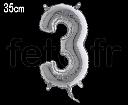 Ballon Chiffre 3 - Mylar Métal Argent - 35cm - fete.fr